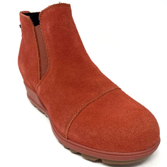 Sorel Evie Wedge Ankle Boot Womens Sz 6.5 Warp Red Waterproof Suede Chelsea NEW - Picture 12 of 16